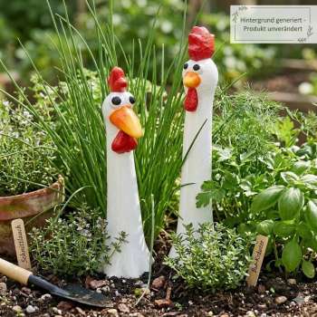 2er Set Lustige Zaunhocker verrückte Hühner ca. 39 cm - Gartendekoration